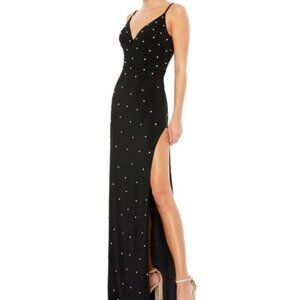 Mac Duggal Black Rhinestone Jeweled V-Neck Open Back Gown